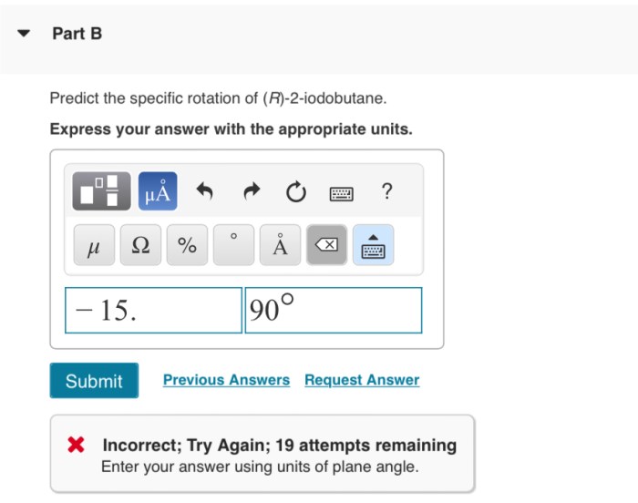 Predict the specific rotation of r 2 iodobutane