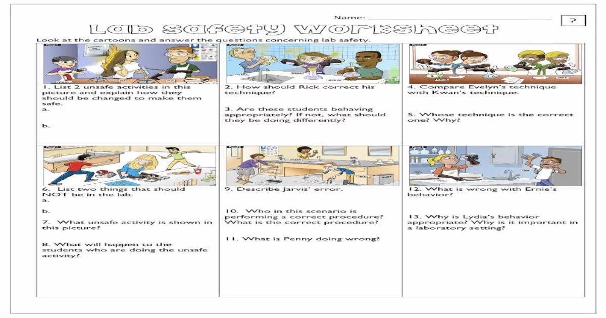 Safety in the science classroom worksheet answers